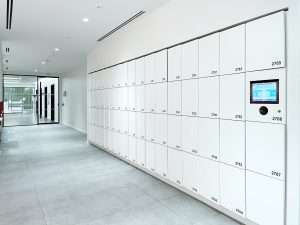 White wall smart locker neighborhoods in a New York City office