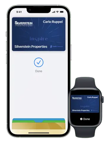 A photo of Apple Watch and iPhone, demonstrating keyless, mobile access to smart lockers using HID technology.